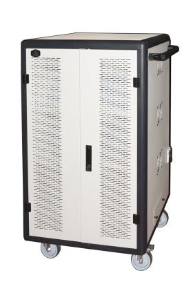 Armadio Alloggiamento 60 Tablet Con Ruote Multiprese Incluse Ventole Di Raffreddamento Porta In Acciaio Traforata Colore Grigio Nero