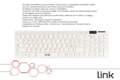 Tastiera Italiana Slim E Mouse Combo Wireless Bianca