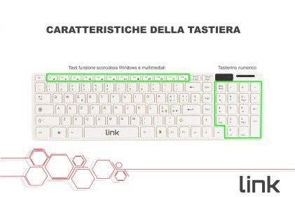Tastiera Italiana Slim E Mouse Combo Wireless Bianca