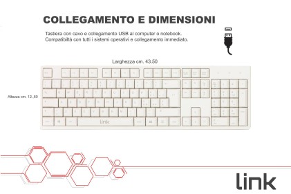 Link Tastiera Italiana 105 Tasti Colore Bianco Connettore Usb