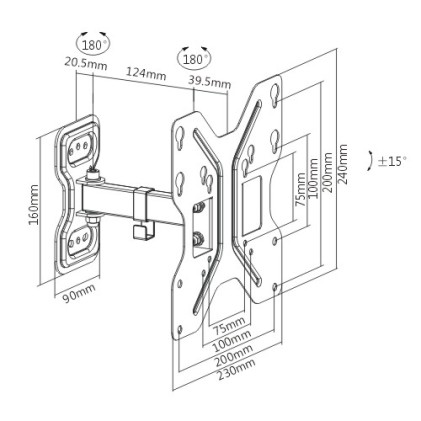 Braccio Supporto A Muro A 2 Snodi Per Schermi 23-42&#34; Fino A 30 Kg