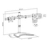 BRACCIO SUPPORTO DA TAVOLO CON BASE PER 2 MONITOR 13-27" FINO A 8 KG ASTA ORIZZONTALE CURVA
