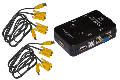 Switch Kvm Manuale Per 2 Pc Usb/Vga Con 1 Mouse, 1 Tastiera Usb E 1 Monitor Vga Con Cavi Inclusi