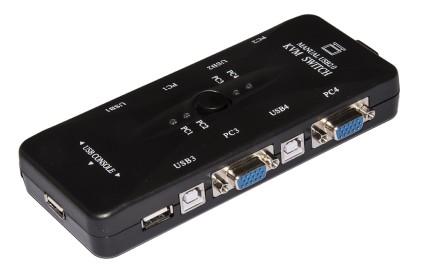 Switch Kvm Manuale Per 4 Pc Usb/Vga Con 1 Mouse, 1 Tastiera Usb E 1 Monitor Vga Con Cavi Inclusi