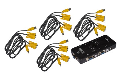 Switch Kvm Manuale Per 4 Pc Usb/Vga Con 1 Mouse, 1 Tastiera Usb E 1 Monitor Vga Con Cavi Inclusi
