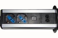 Multipresa Da Tavolo A Scomparsa Con 2 Prese 16A Femmina Ita/Schuko, 1 Rj45, 1 Rj11, 2 Usb
