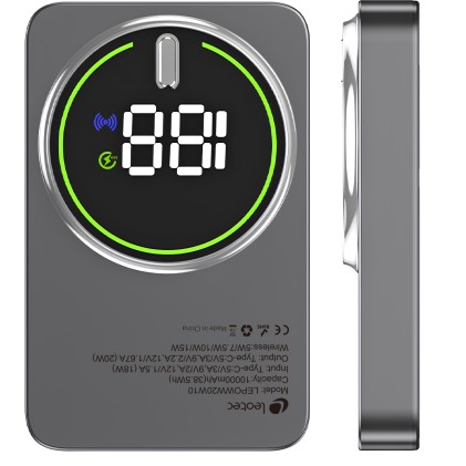 Leotec LEPOWW20W10G batteria portatile Polimeri di litio (LiPo) 10000 mAh Carica wireless Grigio