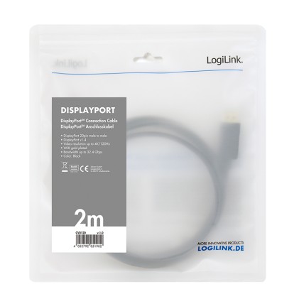 LogiLink CV0120 cavo DisplayPort 2 m Nero