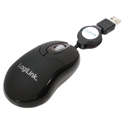 Mouse LogiLink ottico USB Mini con riavvolgimento cavo, nero(ID0016)
