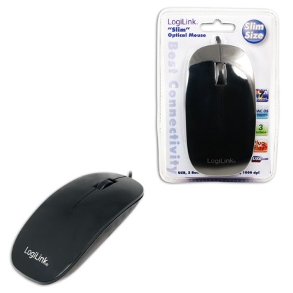 Mouse LogiLink Slim Optical, USB, 1000dpi, black (ID0063)