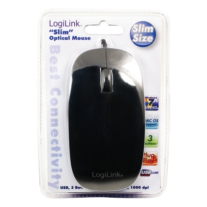 Mouse LogiLink Slim Optical, USB, 1000dpi, black (ID0063)