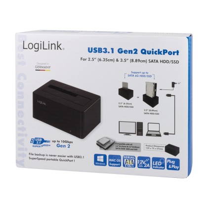 LogiLink QP0027 docking station per unit&agrave; di archiviazione USB 3.2 Gen 2 (3.1 Gen 2) Type-C Nero