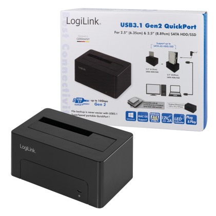 LogiLink QP0027 docking station per unit&agrave; di archiviazione USB 3.2 Gen 2 (3.1 Gen 2) Type-C Nero