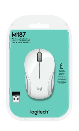 Mouse M187 Log Mini Cordless Bianco Grigio Logitech Usb Microreceiver