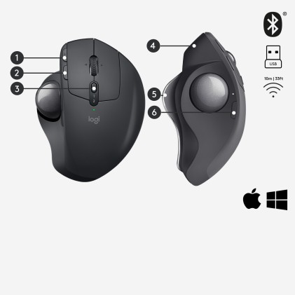 Logitech MX ERGO PLUS mouse Mano destra Wireless a RF + Bluetooth Trackball 440 DPI