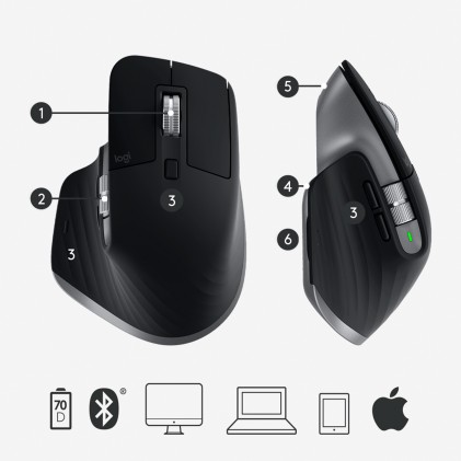 Logitech MX Master 3 &ndash; Mouse Wireless Avanzato per Mac, Scorrimento Rapido, Design Ergonomico, 4000 DPI, Personalizzabile, USB-C Risparmio Energia, Bluetooth, Apple MacBook, Compatibile iPad