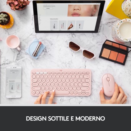 Logitech Pebble, mouse wireless con Bluetooth o ricevitore da 2,4 GHz, mouse per computer con clic silenzioso per laptop, notebook, iPad, PC e Mac. Rosa