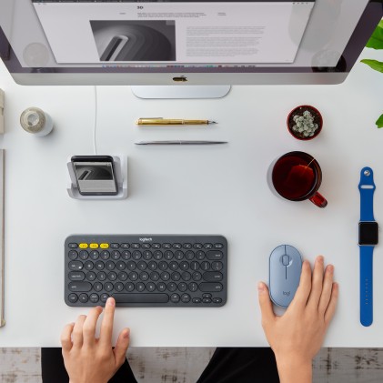 Logitech Pebble, mouse wireless con Bluetooth o ricevitore da 2,4 GHz, mouse per computer con clic silenzioso per laptop, notebook, iPad, PC e Mac