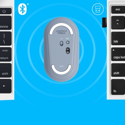 Logitech Pebble, mouse wireless con Bluetooth o ricevitore da 2,4 GHz, mouse per computer con clic silenzioso per laptop, notebook, iPad, PC e Mac