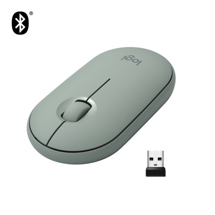 Logitech Pebble, mouse wireless con Bluetooth o ricevitore da 2,4 GHz, mouse per computer con clic silenzioso per laptop, notebook, iPad, PC e Mac