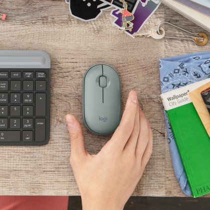 Logitech Pebble, mouse wireless con Bluetooth o ricevitore da 2,4 GHz, mouse per computer con clic silenzioso per laptop, notebook, iPad, PC e Mac
