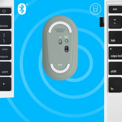 Logitech Pebble, mouse wireless con Bluetooth o ricevitore da 2,4 GHz, mouse per computer con clic silenzioso per laptop, notebook, iPad, PC e Mac