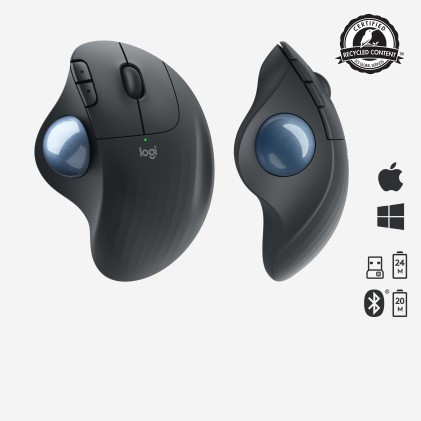 Logitech ERGO M575 Mouse Trackball Wireless - Facile controllo con il pollice, Tracciamento fluido, Design ergonomico e confortevole, per Windows, PC e Mac, con Bluetooth e USB