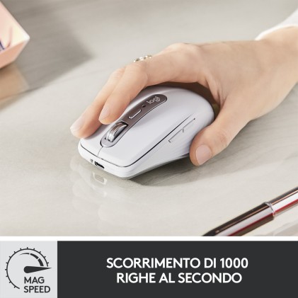 Logitech MX Anywhere 3 Mouse Compatto Performante – Wireless, Scroller Elettromagnetico, Ergonomico, Sensore 4000 DPI, Pulsanti Custom, USB-C, Bluetooth, Apple Mac, iPad, Windows PC, Linux, Chrome