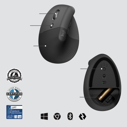 Logitech Lift for Business mouse Mancino RF senza fili + Bluetooth Ottico 4000 DPI per mancini - CONFEZIONE APERTA
