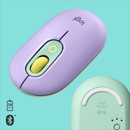 Logitech POP Mouse Wireless con Emoji personalizzabili, Tecnologia SilentTouch, Precisione e Velocit&agrave;, Design Compatto, Bluetooth, USB, Multidispositivo, Compatibile OS - Daydream
