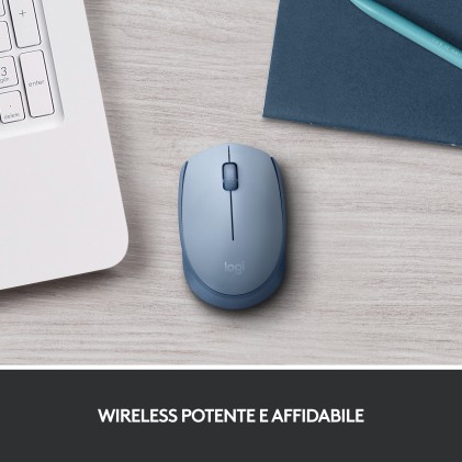 ORIGINALE Logitech Accessori per computer Blu / Grigio 910-006866 Maus Logitech M171 Mouse Wireless per PC, Mac, Laptop, 2,4 GHz con Mini Ricevitore USB, Tracciamento Ottico, Durata della Batteria di 12 mesi, Ambidestro - Blu