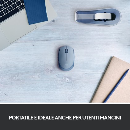 ORIGINALE Logitech Accessori per computer Blu / Grigio 910-006866 Maus Logitech M171 Mouse Wireless per PC, Mac, Laptop, 2,4 GHz con Mini Ricevitore USB, Tracciamento Ottico, Durata della Batteria di 12 mesi, Ambidestro - Blu