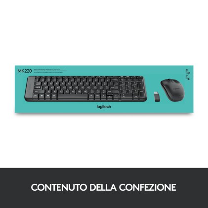 Logitech Bundle Wireless Mouse + Tastiera Mk220, Design Tastiera: Compatto