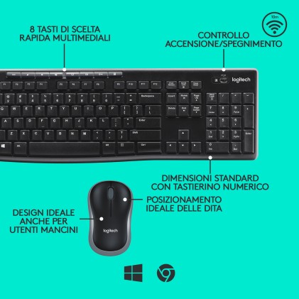 Tastiera Mk270 Log Wireless+Mouse Nera Usb Retail