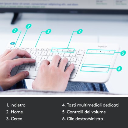 Tastiera Wireless Logitech K400 PLUS BIANCA