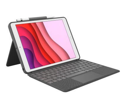 Custodia Logitech Combo Touch con tastiera wireless retroilluminata per iPad 7a e 8a generazione 10.2" - Trackpad - Scrittura, visualizzazione, disegno e lettura - Colore grigio