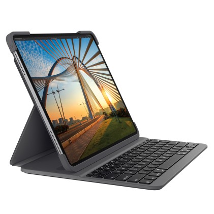 Custodia Logitech Slim Folio Pro con tastiera Bluetooth retroilluminata per iPad Pro 1a e 2a generazione 11" - Accensione/spegnimento automatico - Digitazione comoda - Chiusura magnetica - Colore grigio