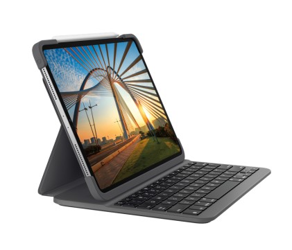 Custodia Logitech Slim Folio Pro con tastiera Bluetooth retroilluminata per iPad Pro 1a e 2a generazione 11" - Accensione/spegnimento automatico - Digitazione comoda - Chiusura magnetica - Colore grigio