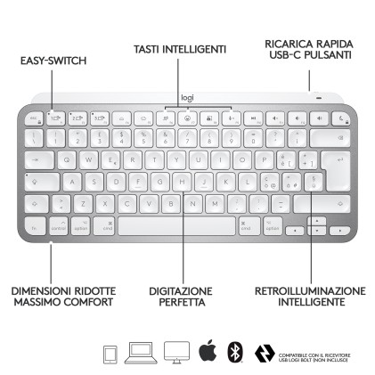 Tastiera Computer Logitech 920-010522 Keys Mini Per Mac Pale Grey