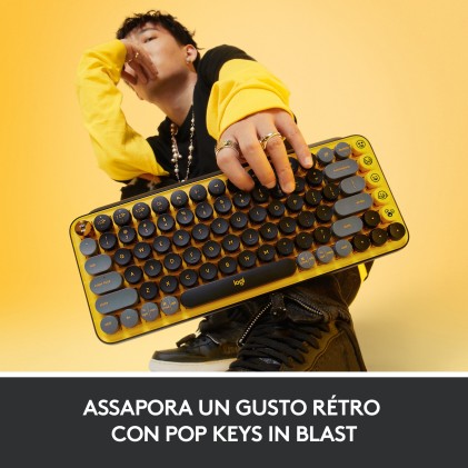 Logitech Tastiera Meccanica Pop Keys Wireless Tasti Emoji, Design Compatto, Bluetooth-Usb, Blast Yellow