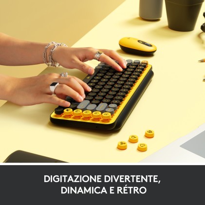 Logitech Tastiera Meccanica Pop Keys Wireless Tasti Emoji, Design Compatto, Bluetooth-Usb, Blast Yellow