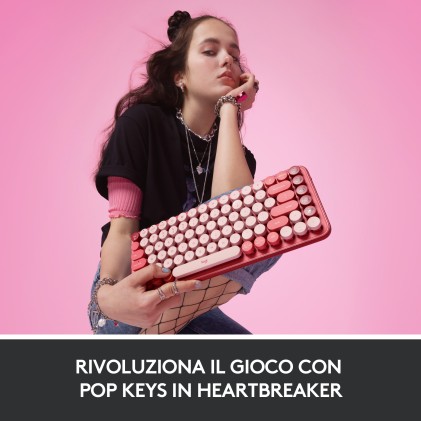 Logitech Tastiera Meccanica Pop Keys Wireless Tasti Emoji, Design Compatto, Bluetooth-Usb, Layout Ita, Heartbreaker