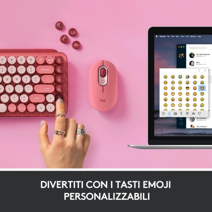 Logitech Tastiera Meccanica Pop Keys Wireless Tasti Emoji, Design Compatto, Bluetooth-Usb, Layout Ita, Heartbreaker