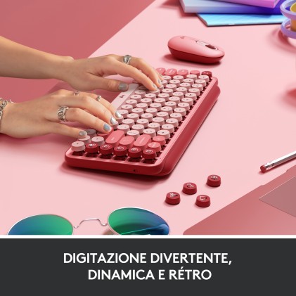 Logitech Tastiera Meccanica Pop Keys Wireless Tasti Emoji, Design Compatto, Bluetooth-Usb, Layout Ita, Heartbreaker