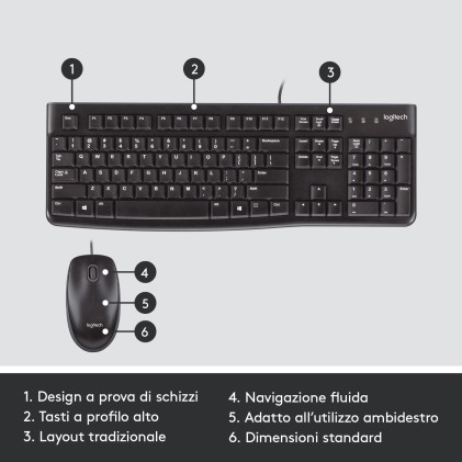Tastiera Con Mouse Logitech Con Filo Mk120 Usb