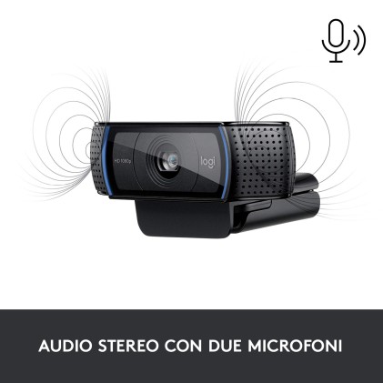 Logitech C920 HD Pro Webcam, Videochiamata Full HD 1080p/30fps, Audio Stereo ‎Chiaro, ‎Correzione Luce HD, Funziona con Skype, Zoom, FaceTime, Hangouts, ‎‎PC/Mac/Laptop/Tablet/Chromebook - Nero