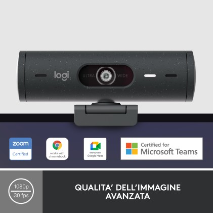 Webcam Logitech Brio 500 Black Full Hd 1080P Showmode 4X 90Gradi