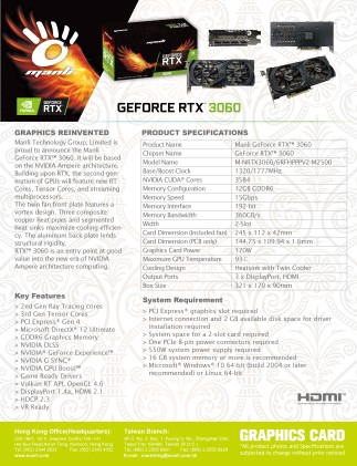 Manli M-NRTX3060/6RFHPPPV2-M2500 NVIDIA GeForce RTX 3060 12 GB GDDR6
