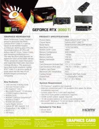 Manli M-NRTX3060TI/6RGHPPP-M2480 NVIDIA GeForce RTX 3060 Ti 8 GB GDDR6