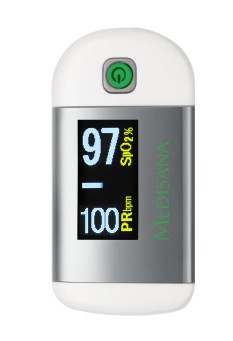 Medisana PM 100 monitor per il battito cardiaco Dito Argento, Bianco